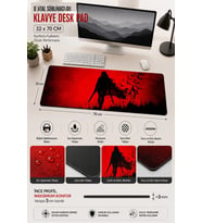 SonicTouch Crimson Siren Vampir Kadın Kırmızı Gamer Oyuncu Dikişsiz Klavye Mouse Pad 32x70Cm