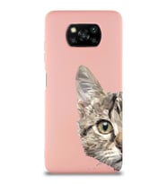 Xiaomi Poco X3 Pro Uyumlu Lansman Kılıf Catface Tasarımlı İçi Kadife Kapak-Pembe (Şeffaf)