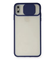 Durukar® iPhone XS Max Kılıf Palm Buzlu Kamera Sürgülü Silikon - Lacivert