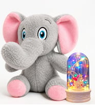 Renkli Led Işıklı Unicornlu Fanus ve Sevimli Peluş Fil Hediye Seti