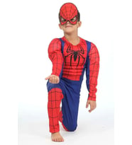 Örümcek Adam Kaslı Kostüm - Kaslı Spiderman Erkek Çocuk Kostümü Siyah Baskılı