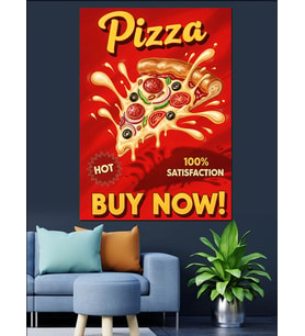 Büyük Boy Pizza Afişi Dekoratif Kanvas - Mdf Ahşap Tablo