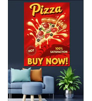 Büyük Boy Pizza Afişi Dekoratif Kanvas - Mdf Ahşap Tablo