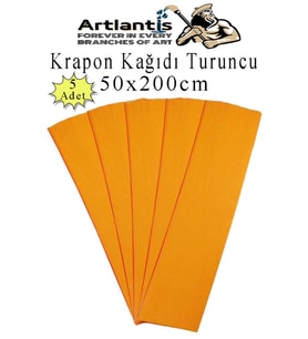Krapon Kağıdı 50x200 cm 5 Adet Renkli Grapon Kağıdı Okul Sınıf Etkinlik Kreş Okul Öncesi Kırapon Grafon (Turuncu)