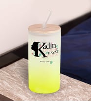 BK Gift Kadınlar Gününe Özel İsimli Sarı Renk Pipetli Buzlu Cam Bardak 600ml - 1, 8 Mart Kadınlar Günü