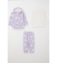 Breeze Kız Bebek Bodyli 3 Lü Polar Takım Yıldız Desenli 4 Ay-1 Yaş, Lila