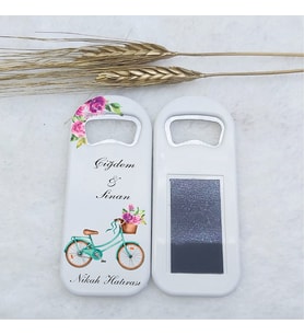 30 Adet Bisikletli Uzun Açacak Magnet 4,5x10,5 Cm Uv Nikah Şekeri Nişan Hediyeği-