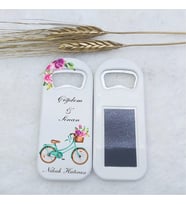 30 Adet Bisikletli Uzun Açacak Magnet 4,5x10,5 Cm Uv Nikah Şekeri Nişan Hediyeği-