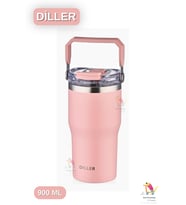 Vagonlife 620 ML Çift İçim Pipetli / Pipetsiz Taşıma Kulplu Termos 3 Renk (Pembe)