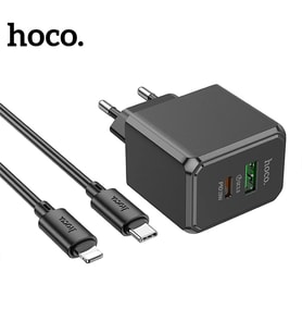 HOCO CS14A Ocean PD20W+QC3.0  Girişli Hızlı Şarj Başlığı Ve Type-C To iPhone - tygo5195-403 (Siyah)