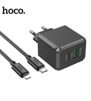 HOCO CS14A Ocean PD20W+QC3.0  Girişli Hızlı Şarj Başlığı Ve Type-C To iPhone - tygo5195-403 (Siyah)