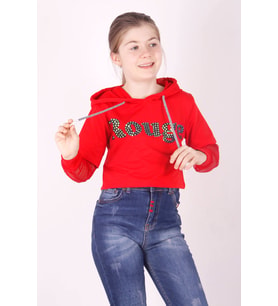 Toontoy Kız Çocuk Rouge Baskılı Kapşonlu Sweatshirt (Kırmızı)
