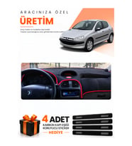 PEUGEOT 206 BÜYÜK EKRANLI (1998-2009) Uyumlu Torpido Koruma Örtüsü Oto Kılıfı - Siyah Kırmızı