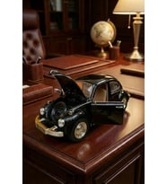 Nostaljik Beetle Vosvos Oyuncak Araba - 17cm Büyük Boy - Sesli Işıklı ve Sürtmeli - Siyah Model