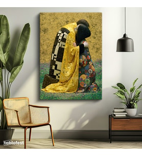 Dikey Kanvas Tablo Gustav Klimt Öpücük Klasik Sanat Tablosu Ev Ofis Duvar Dekoru
