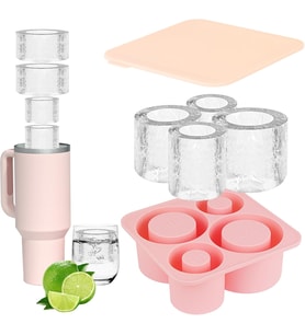 Cup için buz kalıbı, 4 kalıp, silikon, kapaklı, BPA içermez, pembe