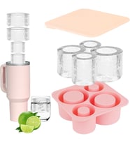 Cup için buz kalıbı, 4 kalıp, silikon, kapaklı, BPA içermez, pembe