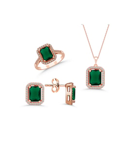 Gümüş Takı Seti Yeşil Rose Gold