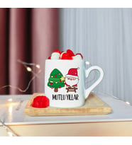 Mutlu Yıllar & Merry Christmas & Yılbaşı & Noel Baba Tasarımlı Ahşap Tabaklı Türk Kahvesi Fincanı