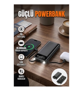 20.000mAh PD Hızlı Şarj Destekli LCD Ekranlı Powerbank Çift USB LED Işıklı
