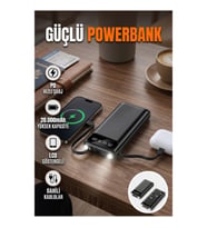 20.000mAh PD Hızlı Şarj Destekli LCD Ekranlı Powerbank Çift USB LED Işıklı