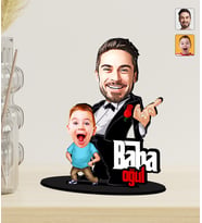 Kişiye Özel Babalar Günü Hediyesi Godfather Baba Oğul Karikatürlü Ahşap Biblo