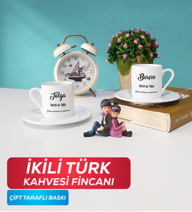 İkili Sevgiliye Hediye İsme Özel Sevgililer Günü Hediyesi Türk Kahvesi Fincanı Beyaz