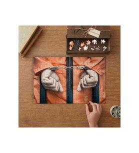 Parmaklıklar Ardında Kelepçeli Eller Tasarımı 240 parça Ahşap Puzzle Ahşap Kutuda MP02514