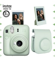 Instax mini 12 Yeşil Fotoğraf Makinesi-Çerçeve ve Deri Kılıf Seti