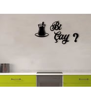 BK Home Bi Çay? Tasarımlı Ahşap Duvar Yazısı (Siyah)