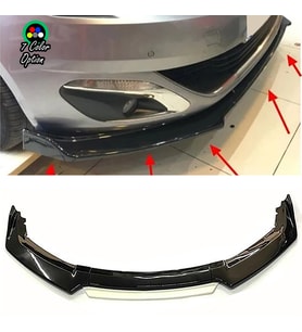 Peugeot 308 Beyaz Renkli Şeritli Dilli Ön Lip 4 Prç Parlak Siyah ABS 2009 - 2016