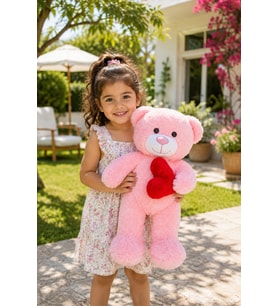 50 cm Kalpli Peluş  Sevimli Ayıcık (Pembe)