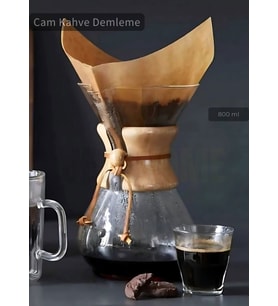 800 ml Chemex Cam Kahve Demleme Ahşap Tutacaklı Büyük Boy 6 Bardak