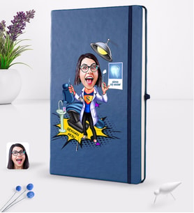 BK Gift Kişiye Özel Kadın Diş Hekimi Karikatürlü Lacivert Termo Deri Defter 16x24cm Model 1