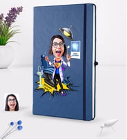 BK Gift Kişiye Özel Kadın Diş Hekimi Karikatürlü Lacivert Termo Deri Defter 16x24cm Model 1