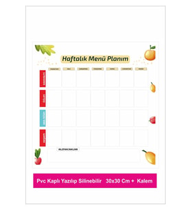 Haftalık Menü Planlayıcı Pvc Kaplı Yazılıp Silinebilir   30x30 Cm