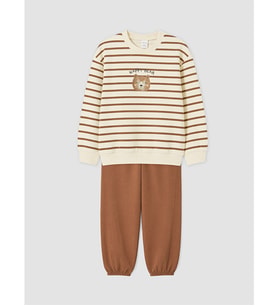 LCW baby Kahverengi Çizgili Erkek Bebek Sweatshirt Ve Eşofman Altı
