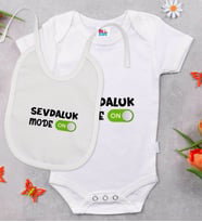 BK Kids Sevdaluk Mode Tasarımlı Beyaz Bebek Body Zıbın ve Mama Önlüğü Hediye Seti-1