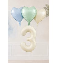 1 Yaş Retro Mavi Yeşil Krem Kalpli Folyo Balon Seti 44 1 Yaş