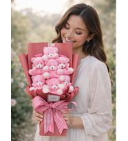 U&B Teddy Bear Flowers Premium Soft Pembe Ayıcık Buketi