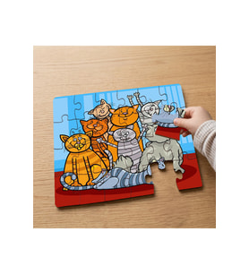 Mutlu Kedi Ailesi Tasarımlı 24 Parça Ahşap Çocuk Puzzle MPK0216