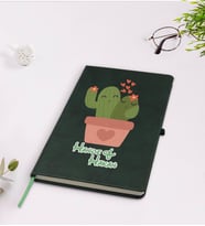 BK Gift Kişiye Özel Kaktüs Tasarımlı Yeşil Termo Deri Defter Model 11