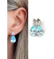 Sky Diamond Blue Aquamarin Taşlı 925ayar Gümüş Üzerine Altın Kaplama damla küpe