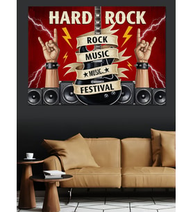 Hard Rock Müzik Festivali Afişi Dekoratif Kanvas - Mdf Ahşap Tablo