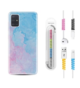 Samsung a71 A72 A73 A7 A9 2018 C7 C9 Kılıf Kablo Koruma Spiral Silikon Pink Blue Abstract 1385