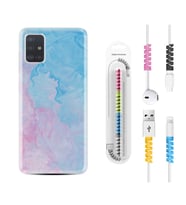 Samsung a71 A72 A73 A7 A9 2018 C7 C9 Kılıf Kablo Koruma Spiral Silikon Pink Blue Abstract 1385