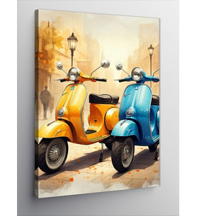 Kanvas Tablo Renkli Scooter Ve Sokak