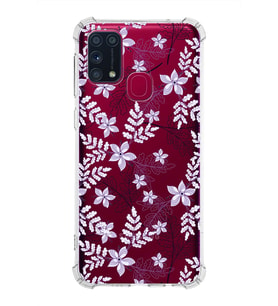 Samsung Galaxy M31  Köşe Korumalı Antişok Kapak Floral Lila Tasarımlı Şeffaf  Kılıf