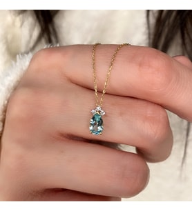 Damla Blue Topaz ve Pırlanta Kolye PÇK46