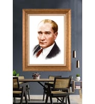 Altın Varaklı Çerçeveli Paspartulu Atatürk Tablo DC1172 (Gold)